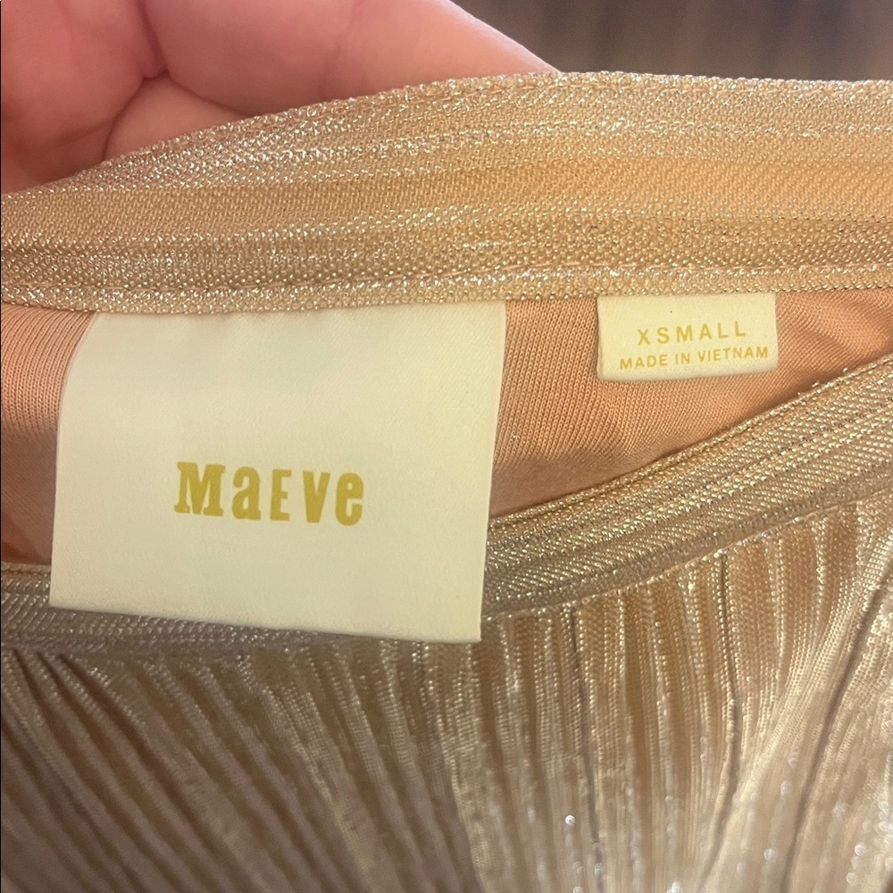 Anthropologie Maeve Elegant Metallic Gold Pleated Swing Style Skirt X Small - Picture 2 of 6